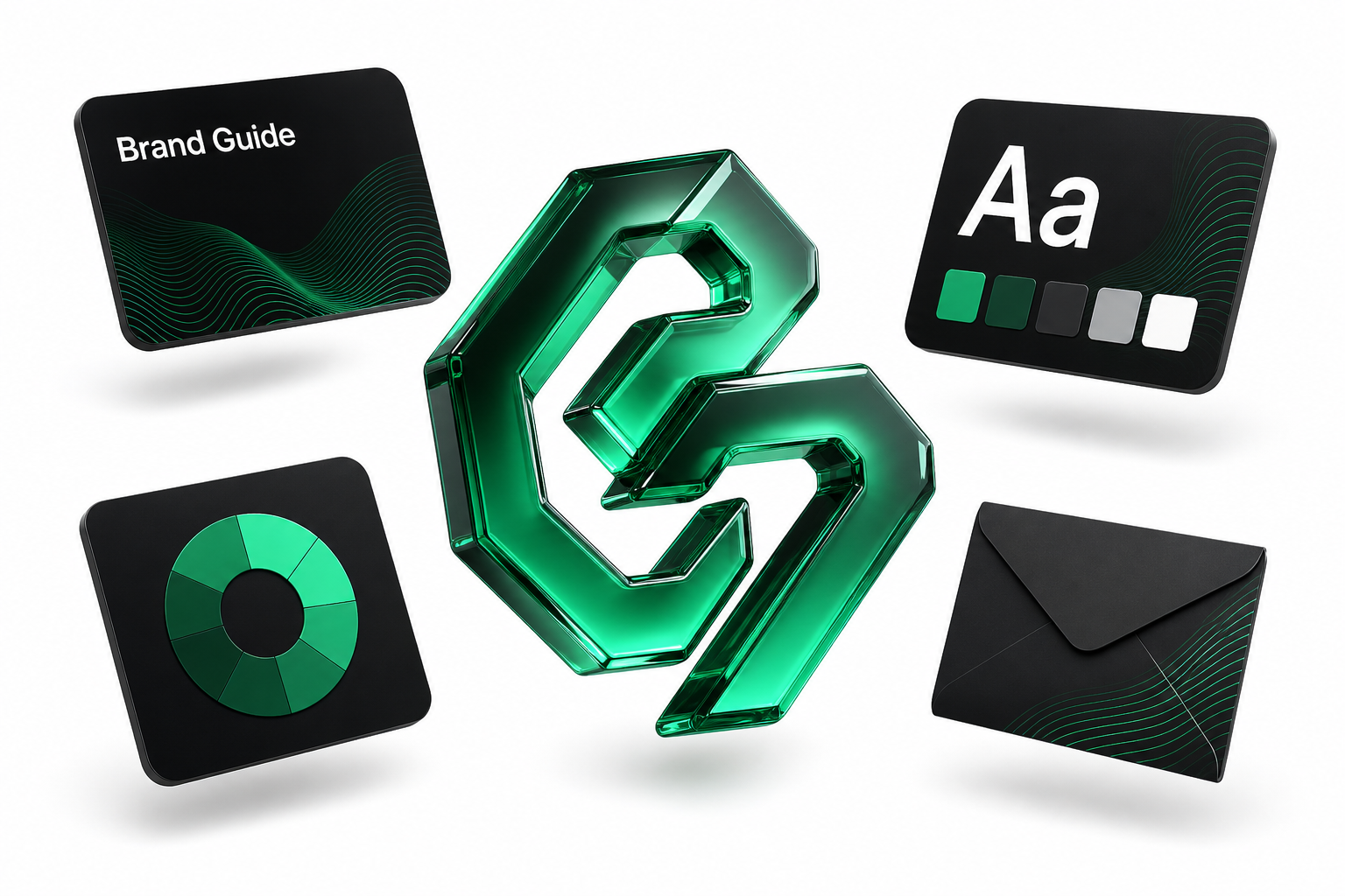 Szkic logo z paletą kolorów i geometrycznymi figurami na biurku projektanta